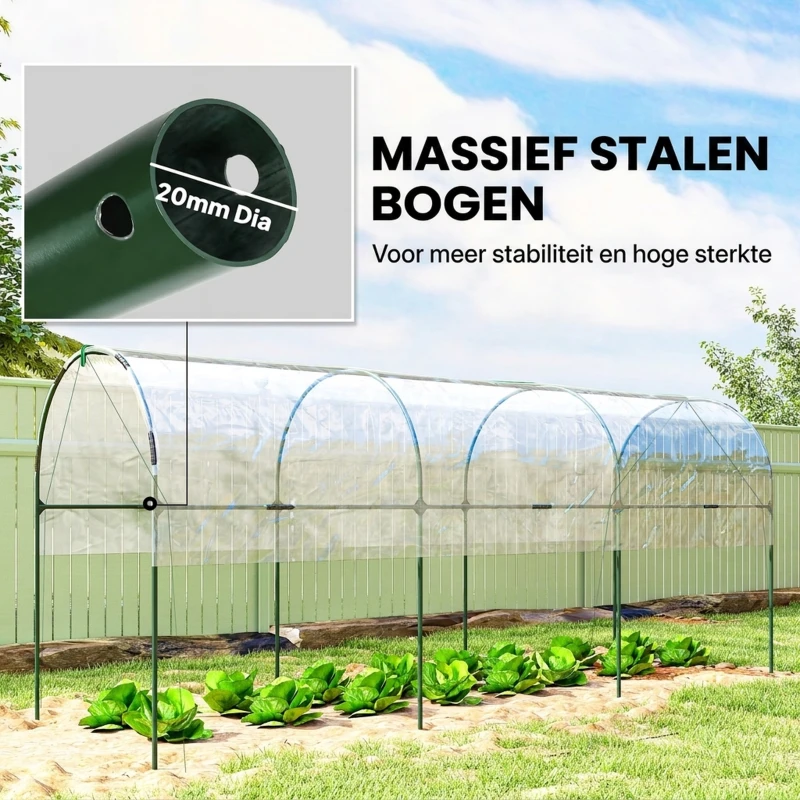 Outsunny Vorstbestendige foliekas met boogdak, grondanker, kas 400 x 123 x 171cm, transparant