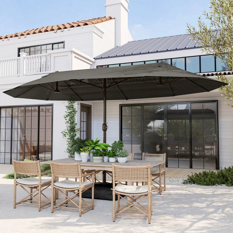 Outsunny Parasol met parasolstandaard en dubbele parasol 460 x 270 cm donkergrijs