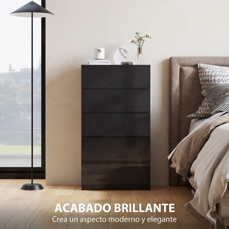 HOMCOM Cómoda con 5 Cajones Cajonera de Estilo Moderno para Dormitorio Entrada Salón 55x34x100 cm Negro