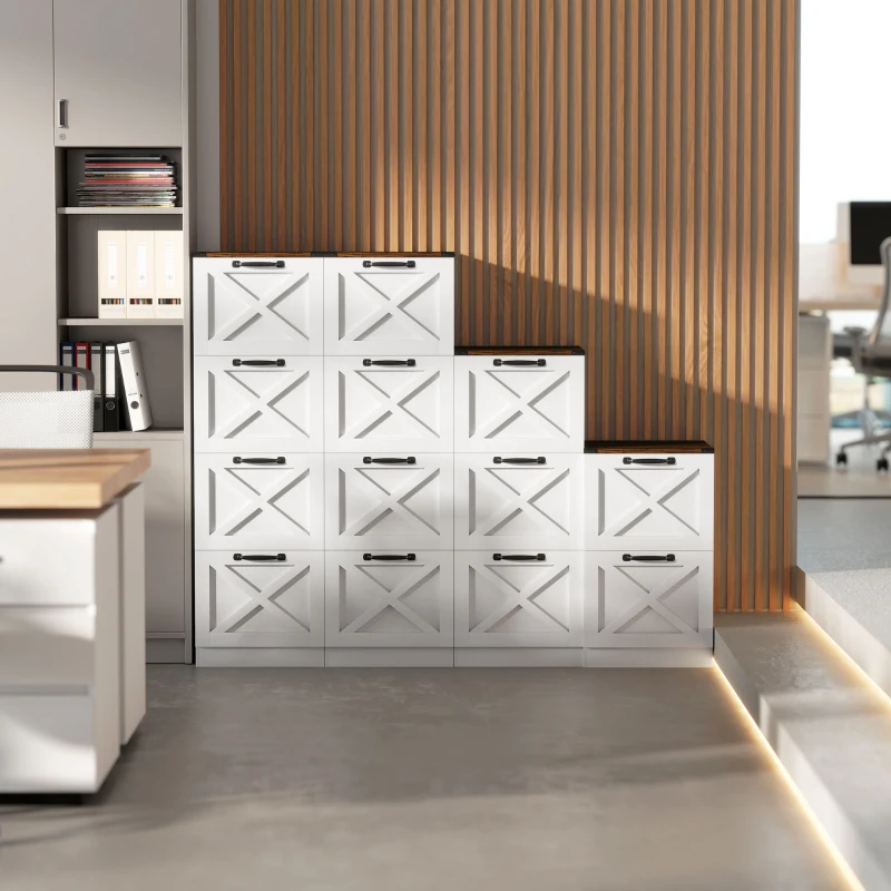 HOMCOM Arquivador com 4 Gavetas com Trilho Suspenso para A4 e Carta 40x40x131 cm Branco