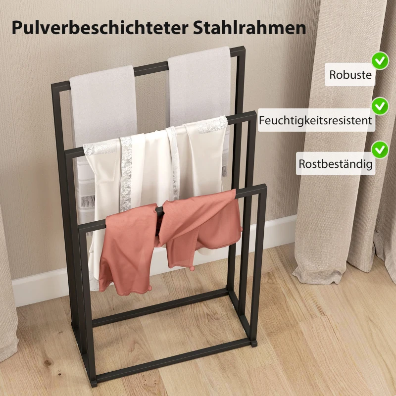 HOMCOM Handdoekhouder Staand Handdoekrek met 3 stangen, handdoekladder van staal 45 x 21,5 x 85 cm