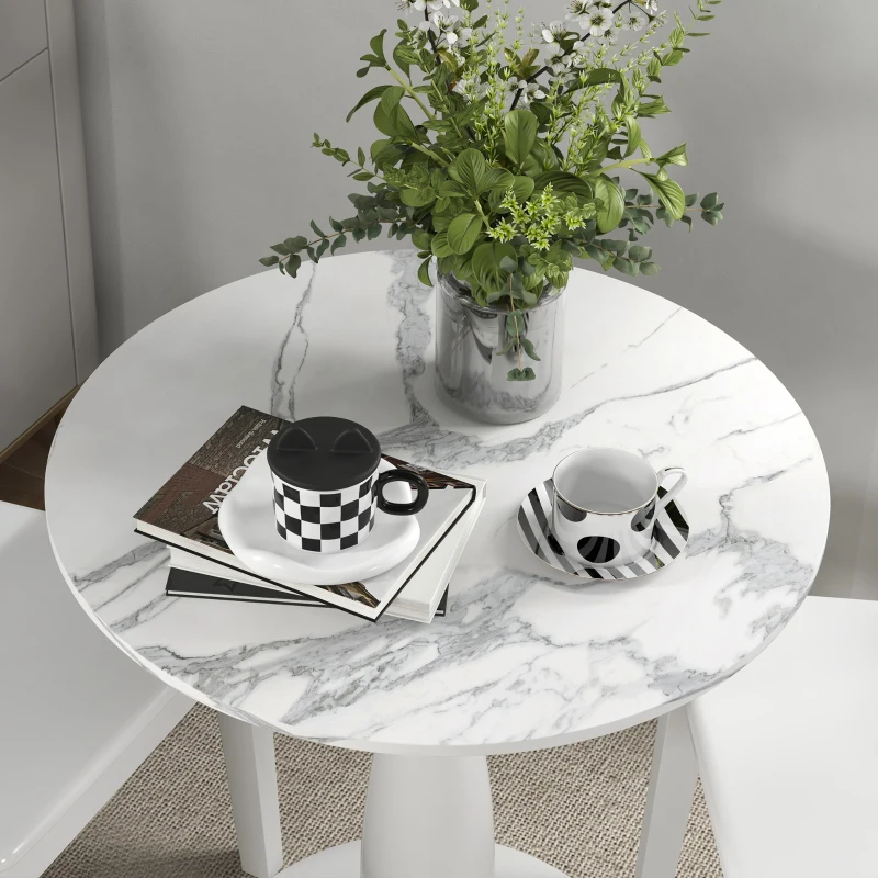 HOMCOM Ronde Eettafel, gepoedercoat Staal, MDF met Melamine, antislip Voeten, 70 x 74 cm, Wit(m-9)