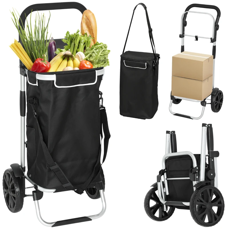 HOMCOM 3-in-1 opvouwbare boodschappentrolley 40L, belastbaar tot 25 kg, met koelvak, zwart