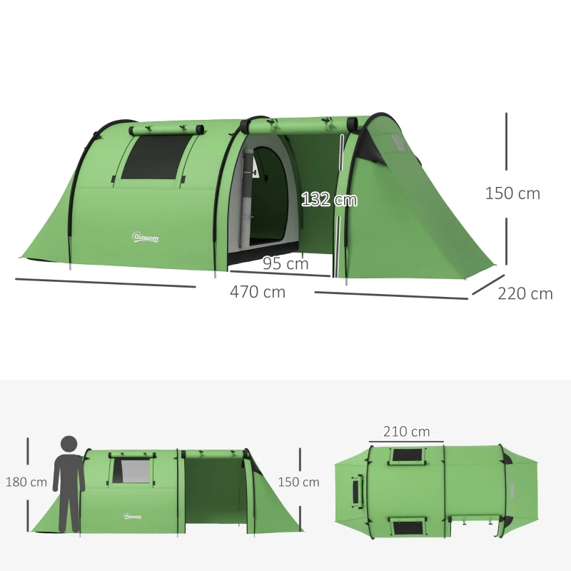 Outsunny Campingzelt für 3-4 Personen stabil wasserdicht Familienzelt mit Schlafzimmer Wohnzimmer 3000mm Wassersäule Dunkelgrün