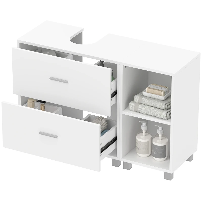 HOMCOM Mueble Bajo Lavabo Mueble de Baño con 2 Cajones y 2 Estantes Abiertos para Lavabo sin Pedestal 90x30x60 cm Blanco