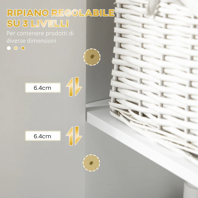 kleankin Colonna Bagno con 2 Armadietti e Ripiano in MDF e Acciaio, 30x30x170.7cm, Bianco e Oro