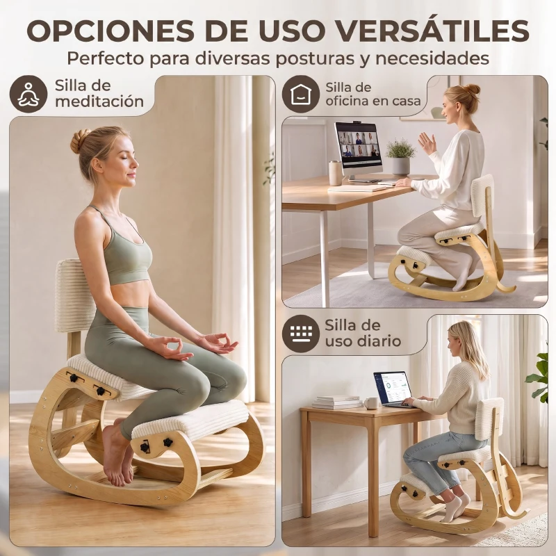 HOMCOM Silla de Rodillas Ergonómica con Respaldo Apoyo para Rodillas y Tapizado de Pana Crema