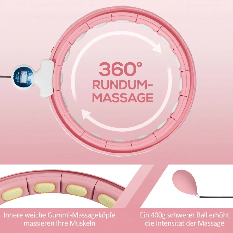 SPORTNOW Smart Hula Hoop Reifen Erwachsene mit Gewicht Kugel Zähler 16 Knoten (76-113cm) Rosa