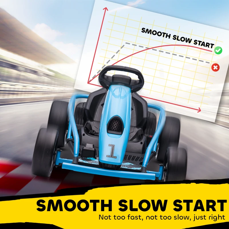 HOMCOM Go-Kart Elettrico per Bambini 8-12 Anni con Schienale Alto e Cintura di Sicurezza, 115x77x54 cm, Blu e Nero