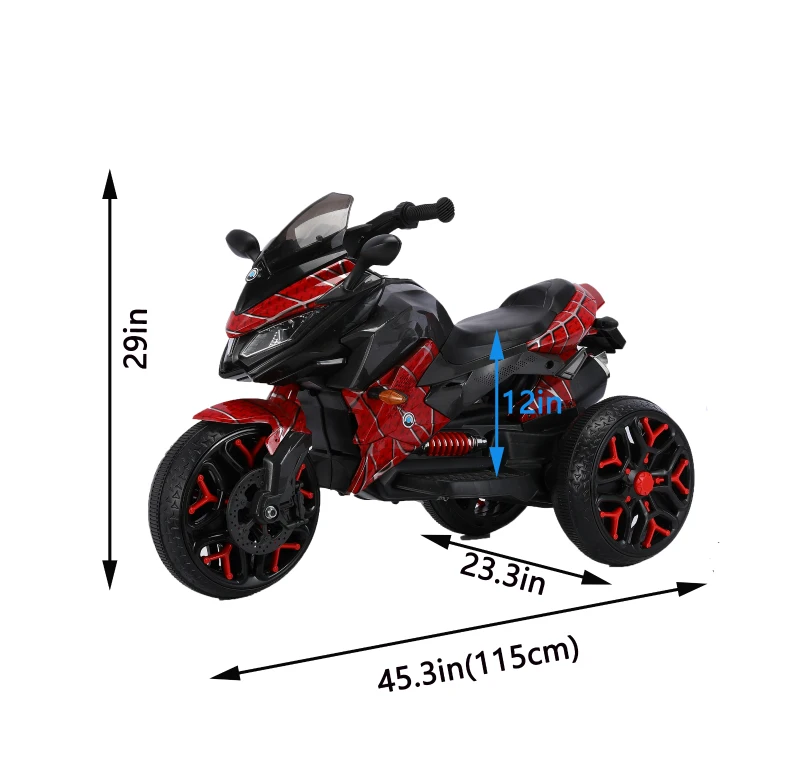 Moto elettrica per bambini 3‑ruote, con musica Bluetooth, avviamento a chiave e vano portaoggetti, 115x59x73 cm, Rosso
