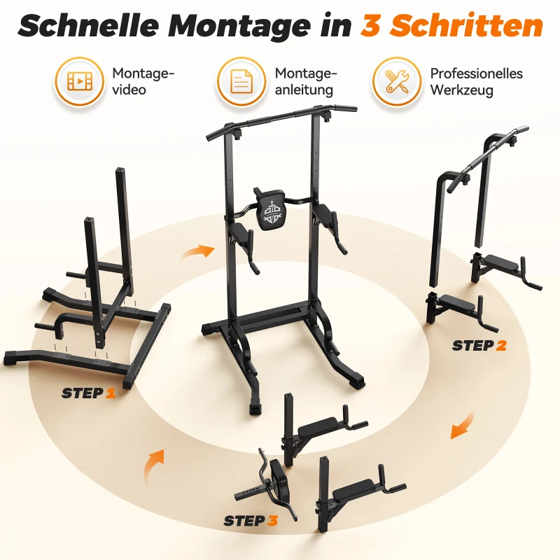 Power Tower Stazione per trazioni, 10‑in‑1 allenamento total body, schienale ispessito & allargato, 105x87x220 cm, Nero