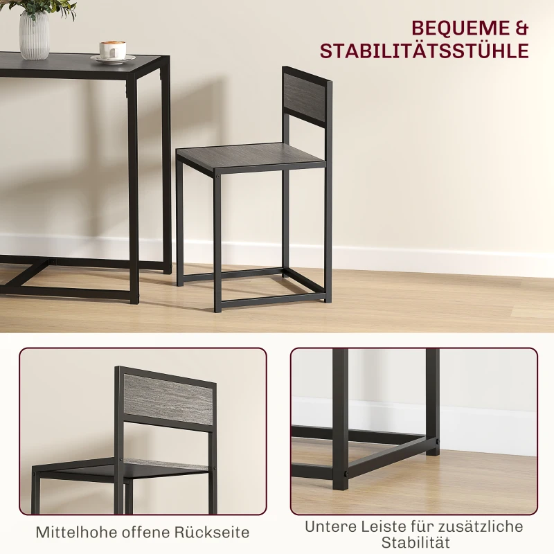 HOMCOM 3-delige bartafelset hoge tafel set 3-delig, 2 stoelen, 1 tafel, 90 cm x 47 cm x 76 cm, grijs