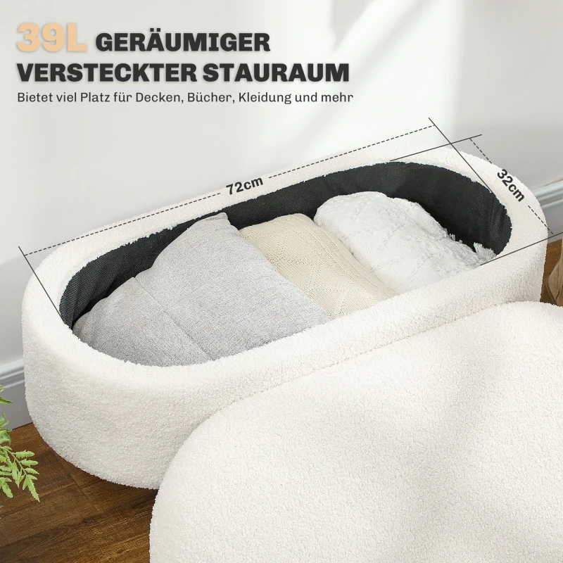 HOMCOM Zitbank met Opbergruimte en Deksel, Voethocker voor Hal, Woonkamer, Slaapkamer, Hout, Stoffen Bekleding, Wit(m-4)