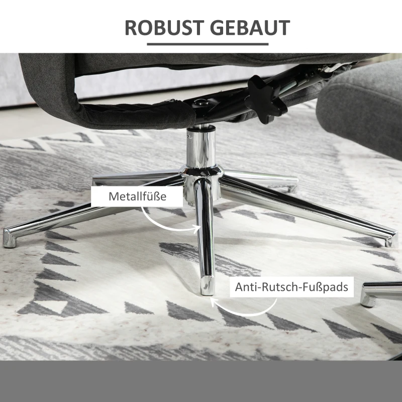 HOMCOM Relaxfauteuil met Voetenbank, Verstelbare Rugleuning, Fluweelachtig, Tot 150 kg, Antraciet