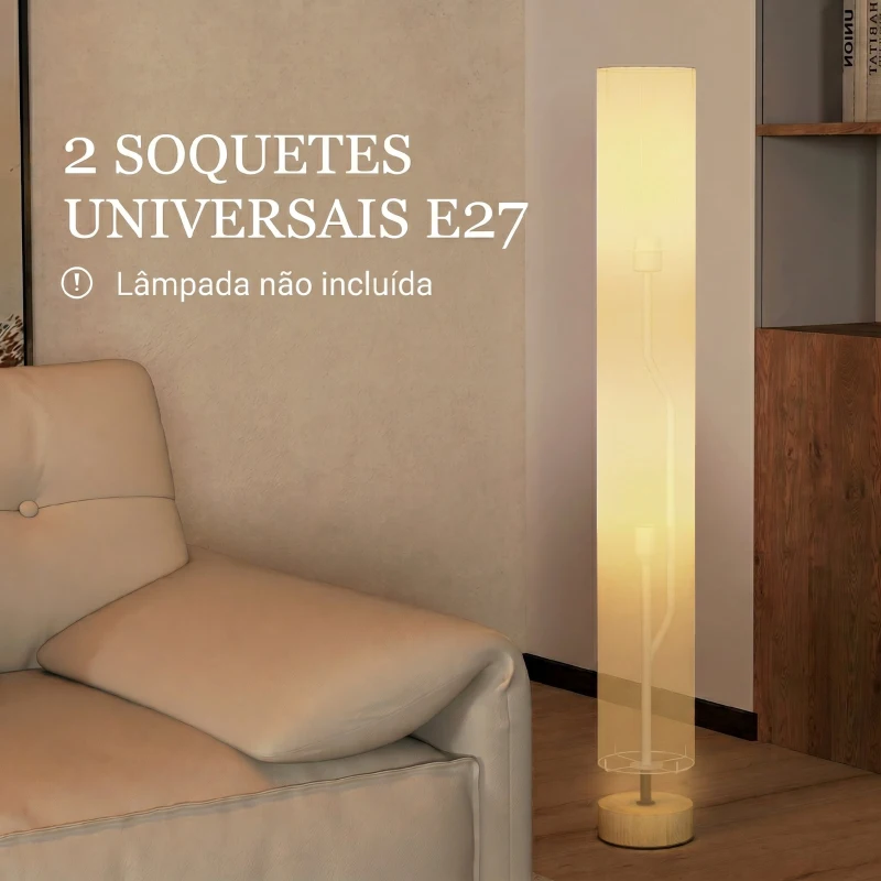 HOMCOM Candeeiro de Pé para Sala com Casquilho E27 Máx. 40 W, Abajur em Linho e Estrutura Metálica, 15x15x120 cm, Bege