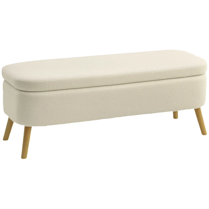 HOMCOM Opbergzitbank, zitbank met 65 L opbergruimte, teddyfleece-stof, rubberhout, 120 x 42 x 45 cm, beige