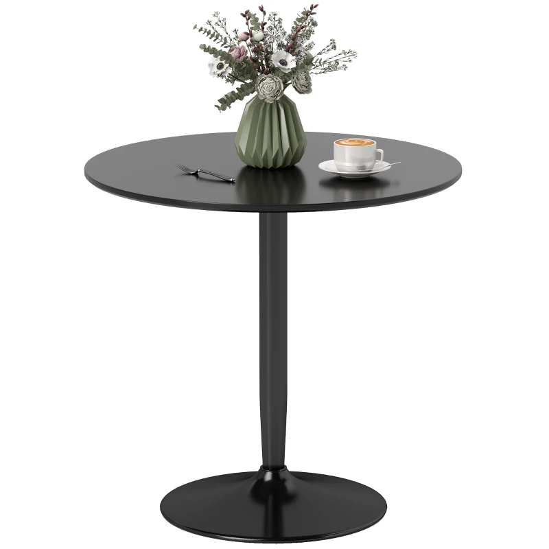 HOMCOM Eettafel voor 2 Personen, ronde Tafelblad Ø80 cm, MDF en Staal, antislip, Zwart, 75H cm(m-11)