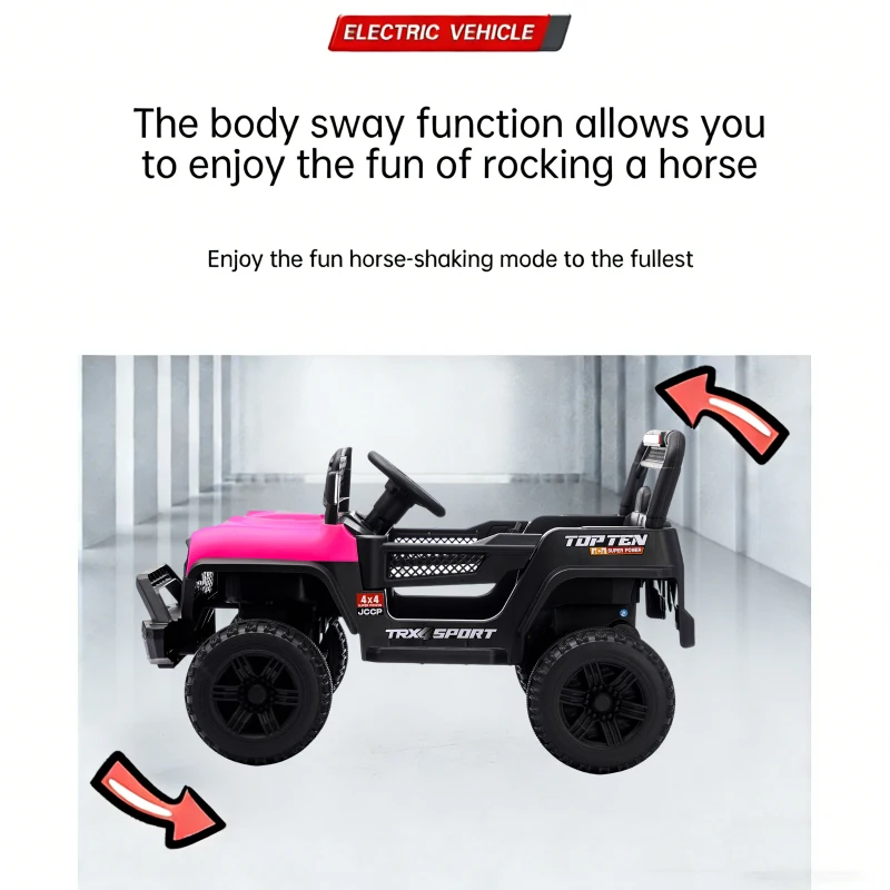 12V Auto elettrica per bambini, telecomando parentale e modalità di guida manuale, 96x59,2x58 cm, Rosa