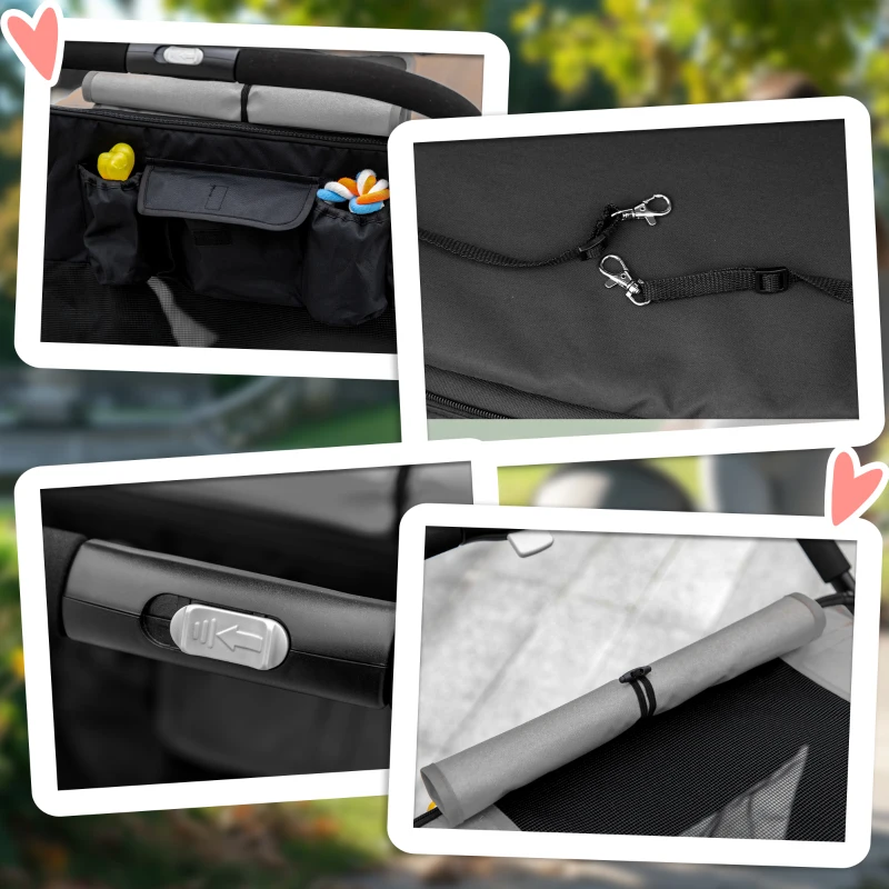 PawHut Cochecito Plegable para Perros Carrito de Mascotas con Ventanas de Malla Correas de Seguridad 112x67x100 cm Gris y Negro
