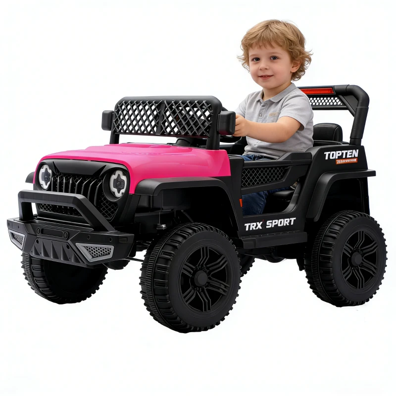 12V Auto elettrica per bambini, telecomando parentale e modalità di guida manuale, 96x59,2x58 cm, Rosa
