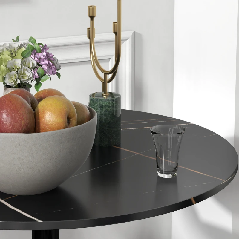 HOMCOM Ronde Eettafel, Poedergecoat Staal, MDF met Melamine, Antislip Voetjes, 70 x 74 cm, Zwart