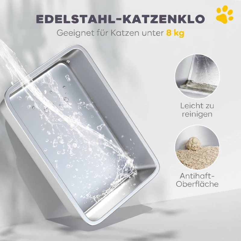 PawHut Katzenklo, Katzentoilette mit Deckel, Streuschaufel, vorne Eingang und ober Ausgang Edelstahl bis 8 kg