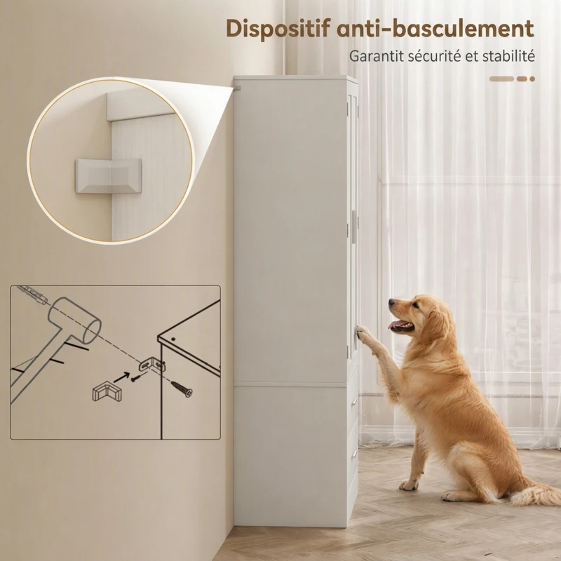 HOMCOM Buffet haut cuisine, armoire de cuisine, 2 portes, 8 porte-épices, 2 tiroirs, étagères réglables, 60x40x159cm, blanc(m-7)