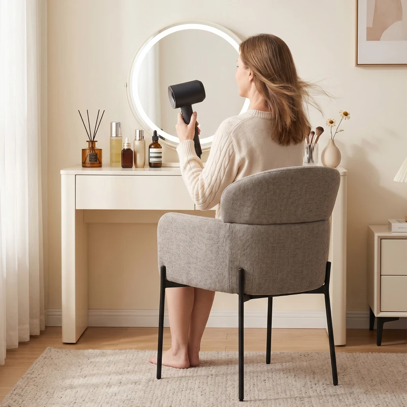HOMCOM Sessel Wohnzimmer Loungesessel mit Chenille-Optik, Armlehnen, Metallbeinen für Schlafzimmer, Hellbraun