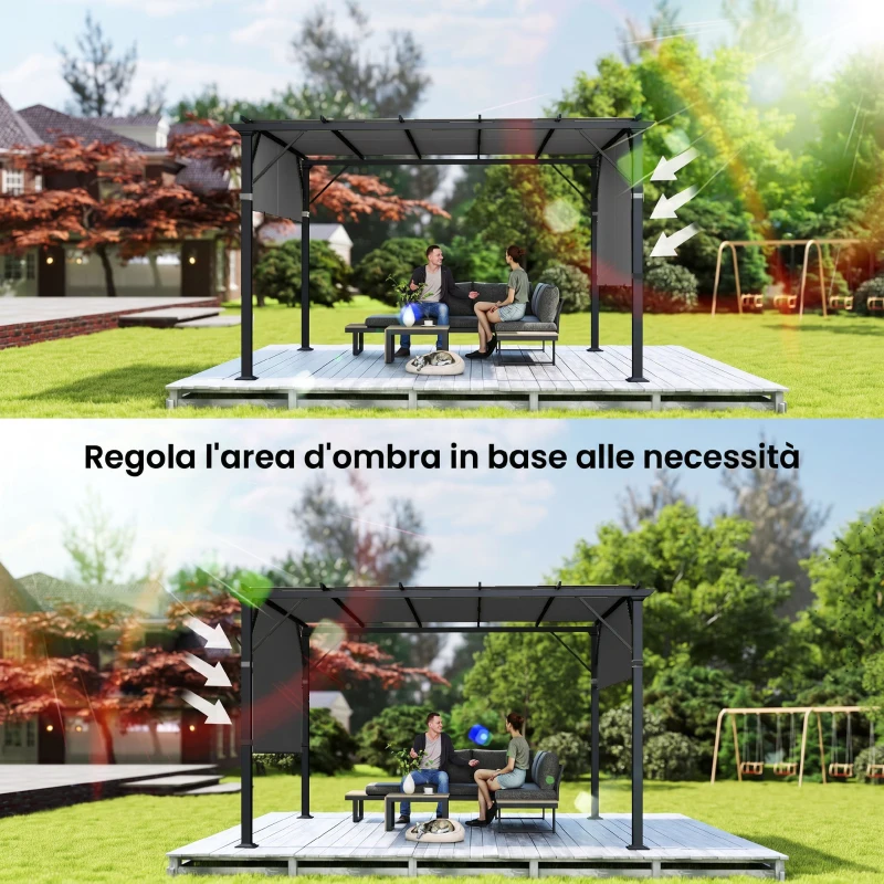 Outsunny Copertura per Gazebo Pergola 3x3 m in Poliestere con Tasche e Cinghie, 488x122 cm, Grigio Carbone