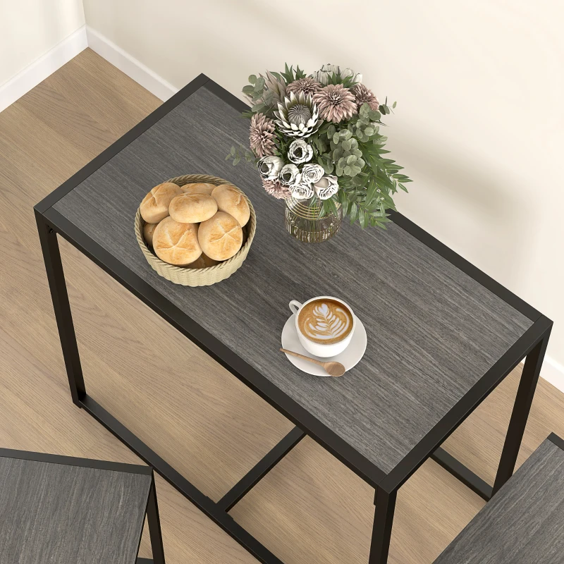 HOMCOM 3-delige bartafelset hoge tafel set 3-delig, 2 stoelen, 1 tafel, 90 cm x 47 cm x 76 cm, grijs