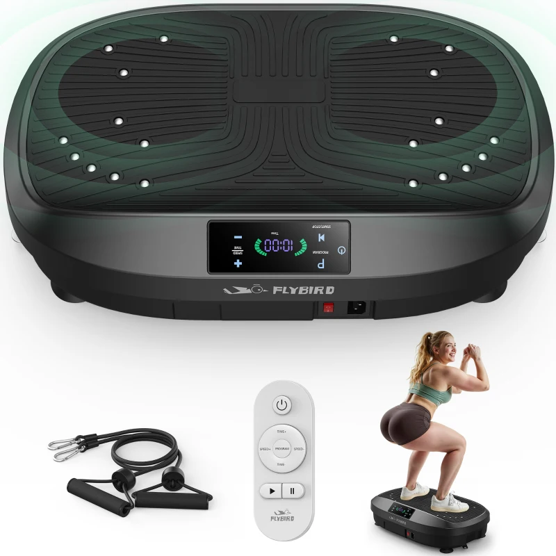 Piattaforma vibrante, 5 programmi (incluso HIIT) + elastici di resistenza, 50,8x35,6x12,7 cm, Nero