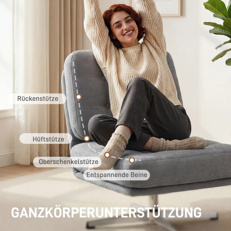 HOMCOM Draaibare Accentstoel, Gestoffeerde Leesstoel met Chenille, Brede Zitting, Pocketvering en Metalen Poten, Lichtgrijs