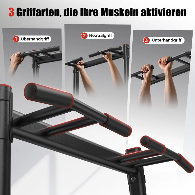Power Tower Stazione per Dip, Barra per Trazioni, base a doppio triangolo, multifunzionale, 107,4x81,3x235 cm, Nero