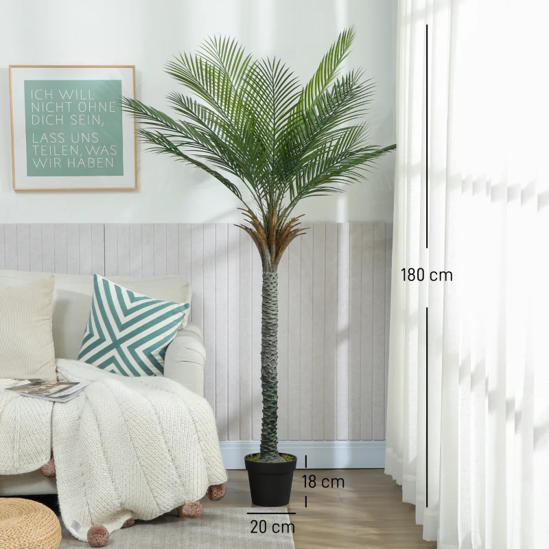 HOMCOM Künstliche Palme 180 cm Groß Kunstpalme Kunstpflanze im Topf wie echt für Wohnzimmer Balkon