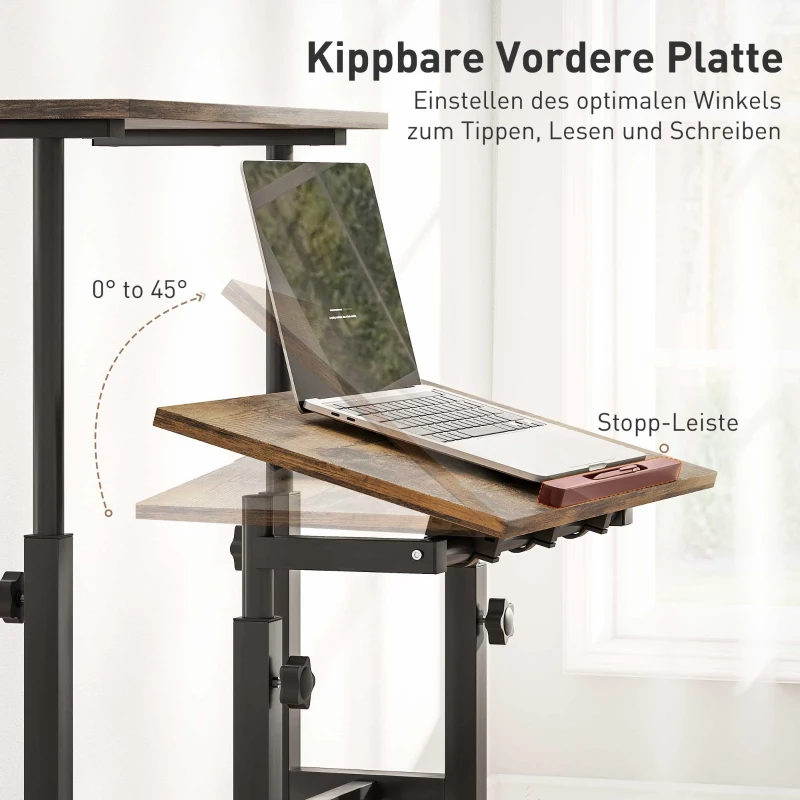 HOMCOM Bureau verstelbaar keukentafel met plank, wielen, computertafel Rustiek Braun 60 x 60 x 70,5-120 cm(m-5)