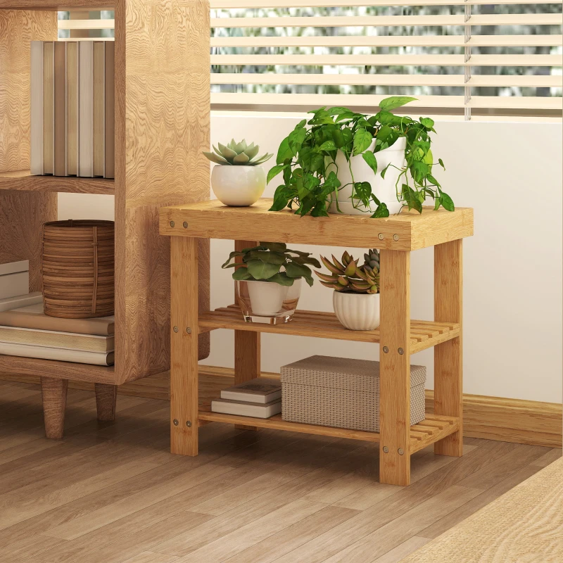 HOMCOM Schoenenbank van bamboe, schoenenrek met 2 planken, zitvlak, voor hal, ingang, 50x28x45cm, naturel