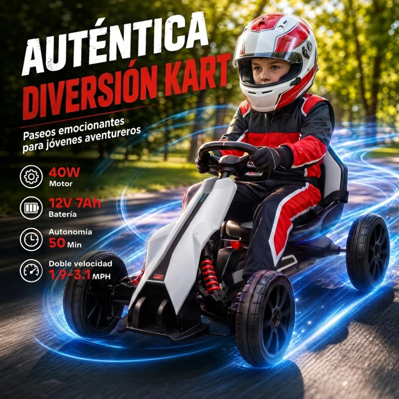 HOMCOM Kart Coche Eléctrico Infantil 12V de 3 a 8 Años Velocidad 3-5km/h y Cinturón de Seguridad 100x58x58,5cm Blanco