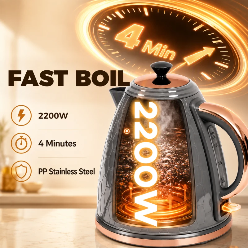 HOMCOM Czajnik, 2200W, okienko, filtr, szybkie gotowanie, szary