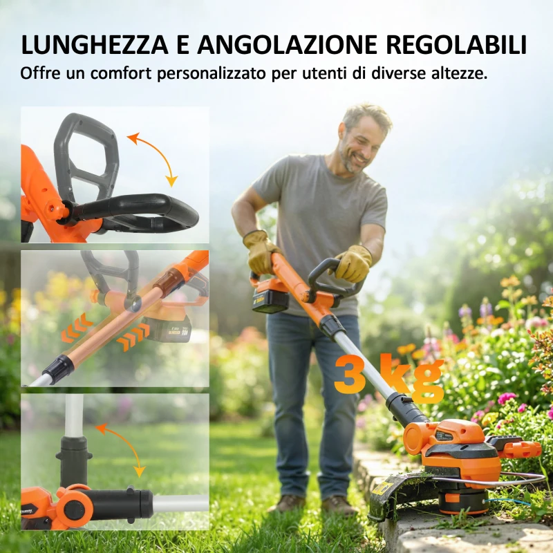 Outsunny Decespugliatore Regolabile a Batteria con Protezione, in ABS e Alluminio, 93x31x18.5 cm, Arancione