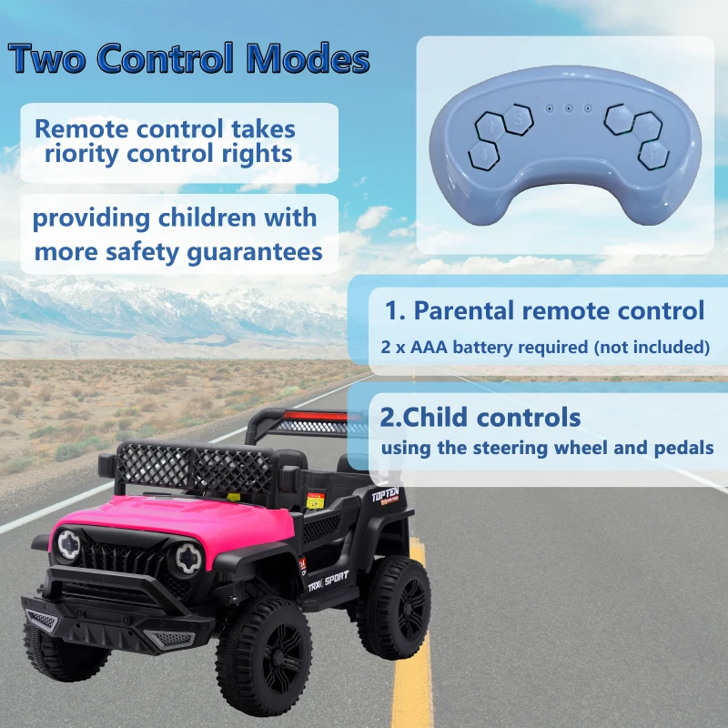 12V Auto elettrica per bambini, telecomando parentale e modalità di guida manuale, 96x59,2x58 cm, Rosa