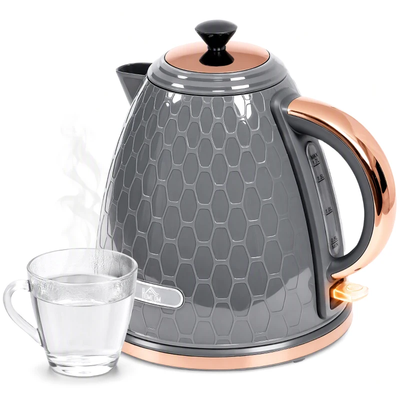 HOMCOM Ceainic, 2200 W, fereastră de vizualizare nivel apă, filtru, fierbere rapidă, Gri