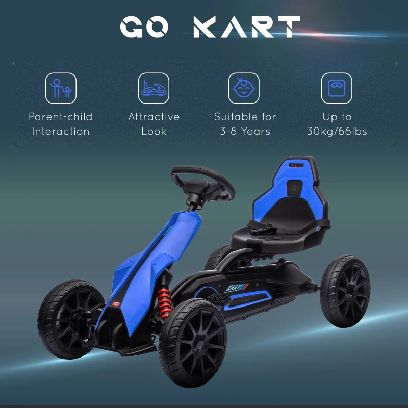HOMCOM Kids Pedal Go Kart, with Adjustable Seat, EVA Wheels, Seat, Handbrake - Blue