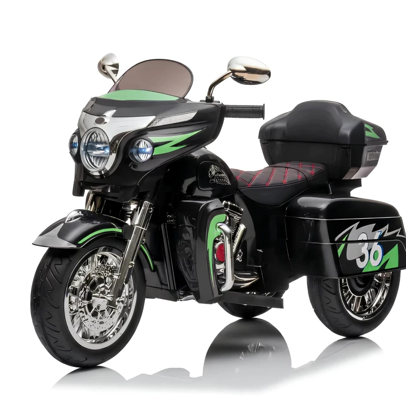 Moto elettrica 12V per bambini, ampio vano portaoggetti e sedile morbido in PU, 110x48x68 cm, Nero