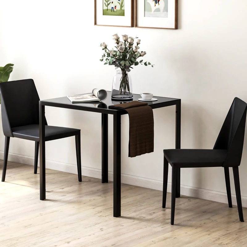 HOMCOM Vierkante Eettafel voor 4 Personen, Tafelblad van Gehard Glas, voor Keuken en Eetkamer, 75 x 75 x 75 cm, Zwart(m-2)