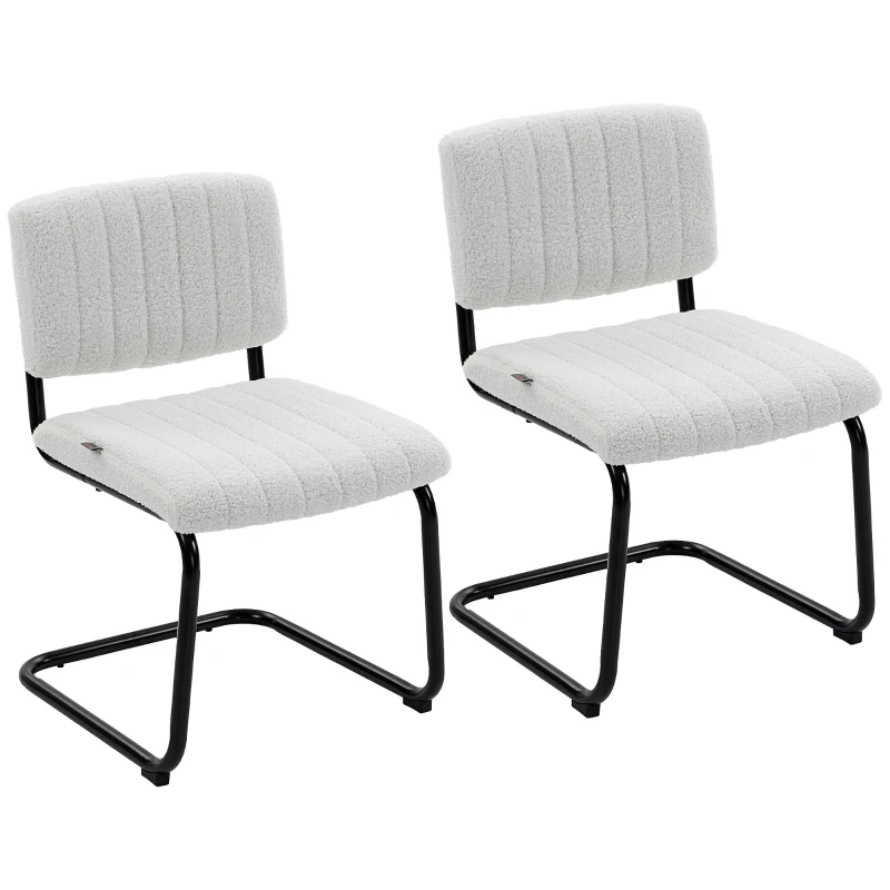 HOMCOM Esszimmerstühle 2er Set modern Freischwinger Stuhl mit hoher Rückenlehne, Teddyfleece-Optik für Küche, Esstisch Creme
