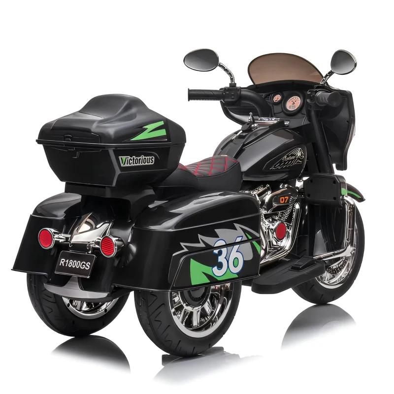 Moto elettrica 12V per bambini, ampio vano portaoggetti e sedile morbido in PU, 110x48x68 cm, Nero