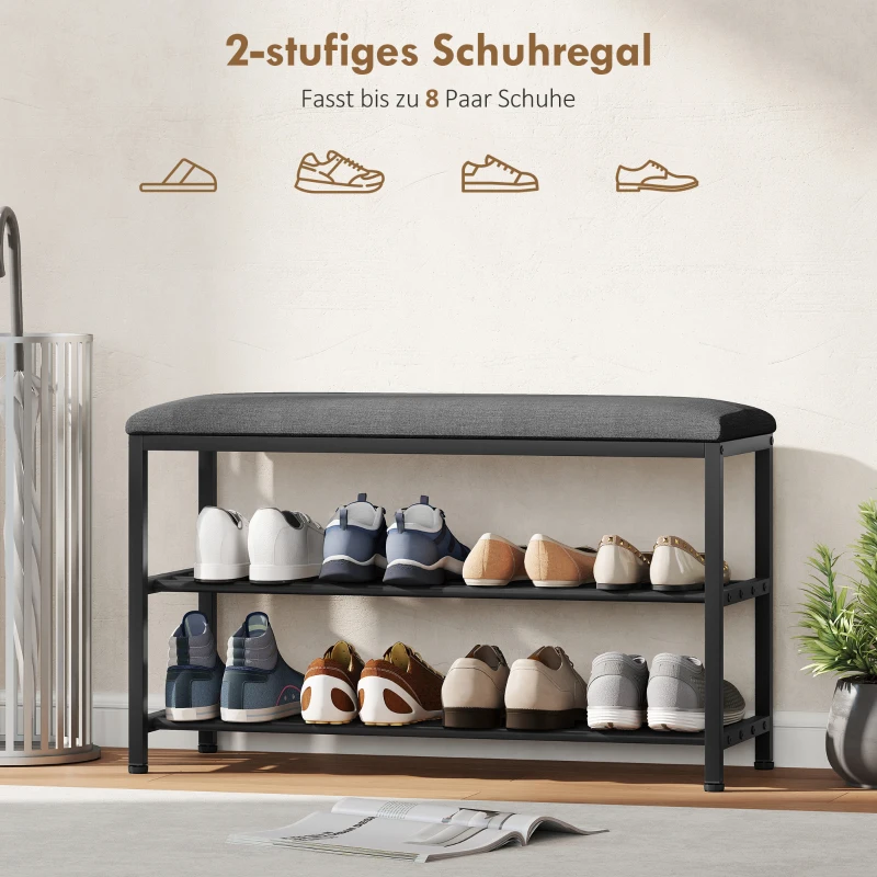 HOMCOM Schoenenbank met zitting, zitbank met opbergruimte, schoenenrek met 2 open vakken, zitbank 81 x 31 x 50 cm Zwart(m-6)