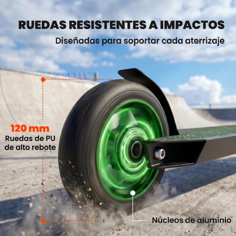 SPORTNOW Scooter Acrobático para Trucos Patinete Freestyle con Rodamientos ABEC-9 Ruedas 120 mm Giro 360° para Skatepark Verde