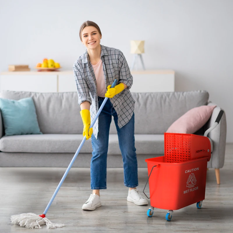 HOMCOM 20 L mopemmer met wringer en handgreep, mopemmer op wielen, kunststof, rood