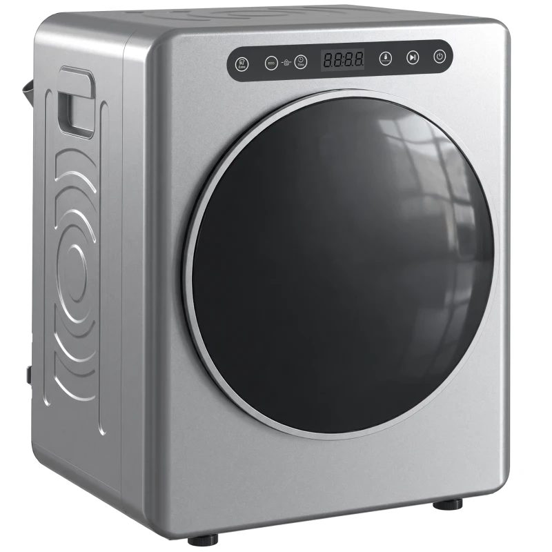HOMCOM 5kg luchtafvoerdroger, 1000W compacte vrijstaande voorlader met RVS trommel, timer, zilver